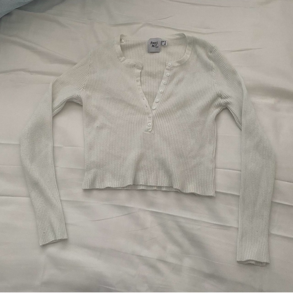 Princess Polly White Ribbed Button-Up Top - Picture 2 of 4